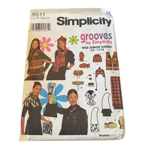 Simplicity Pattern 9511 Grooves Juniors Fleece Winter Hats Mittens Vest Purse - Picture 1 of 4
